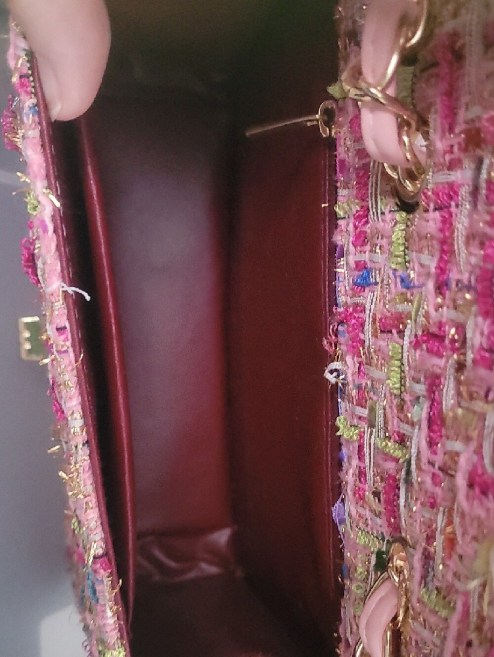 Pink Tweed Chain Shoulder Bag - Picture 3 of 4